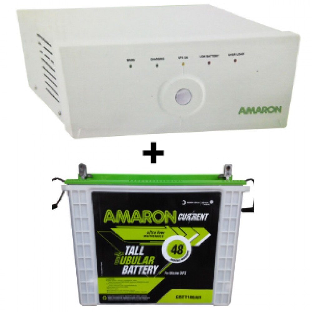 Amaron 880VA Pure Sine Wave Inverter & Amaron AAM-CR-CRTT180 180AH Tall Tubular Battery
