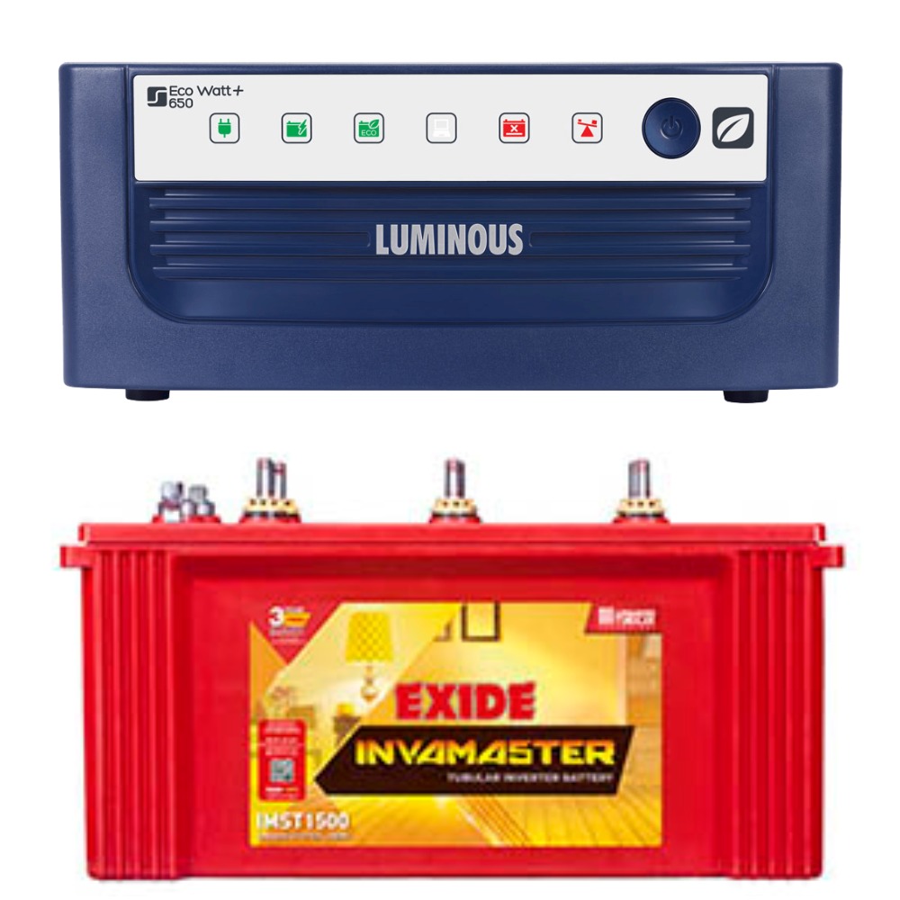 Luminous ECO WATT+ 650 Square Wave Inverter & Exide Inva Master IMST1500 150AH Tubular Battery