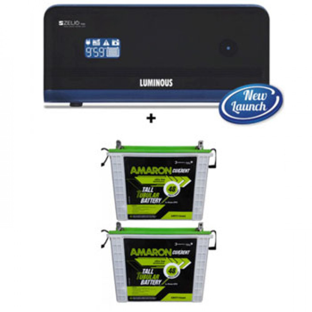 Luminous Zelio +1700 Pure Sine Wave Inverter & AMARON AAM-CR-CRTT180 180AH Tall Tubular Battery