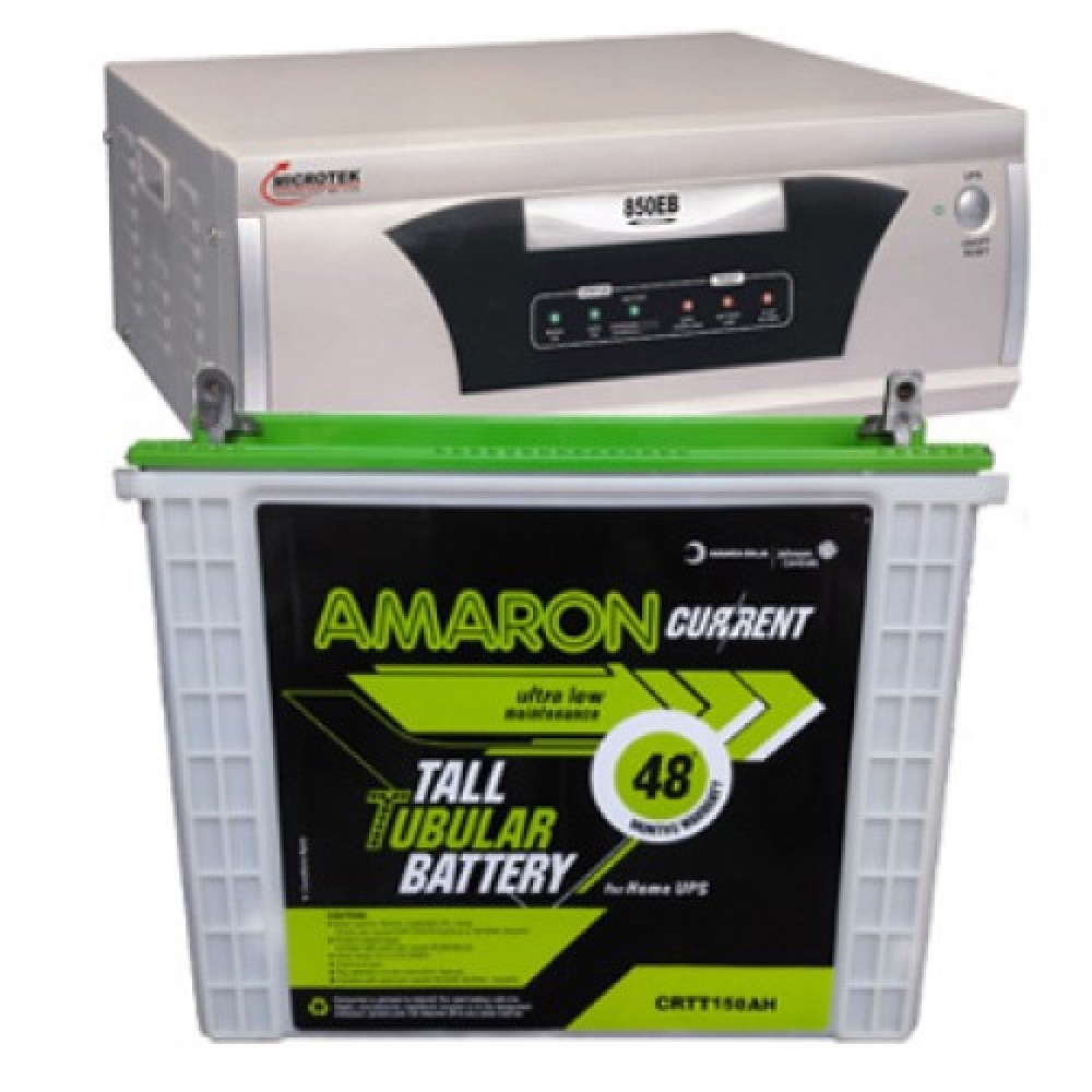 Microtek EB 900VA Square Wave Inverter and Amaron AAM-CR-CRTT150 150AH Tall Tubular Battery